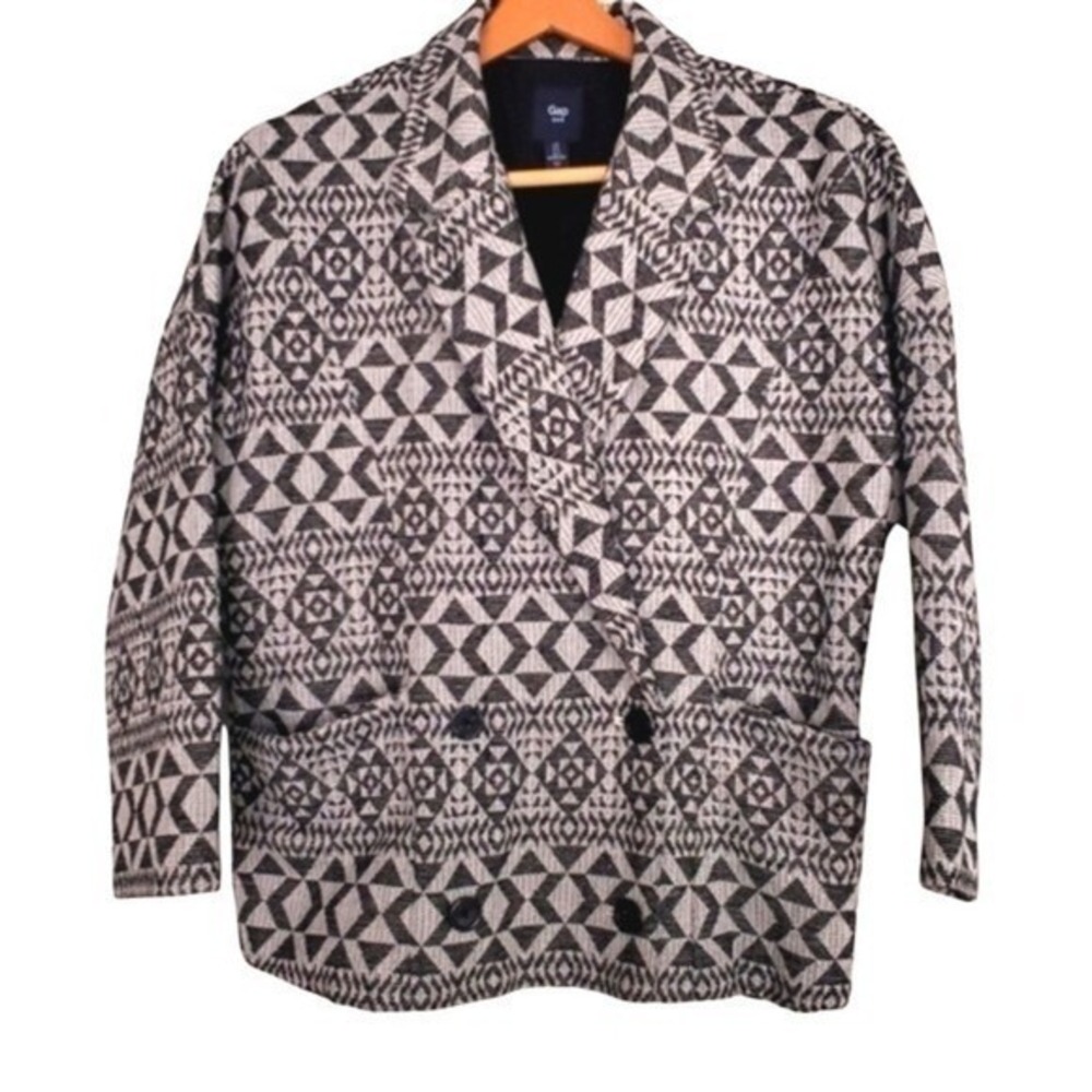 Gap Geometric Double Breasted Blazer Natural Black Aztec Print Professional S